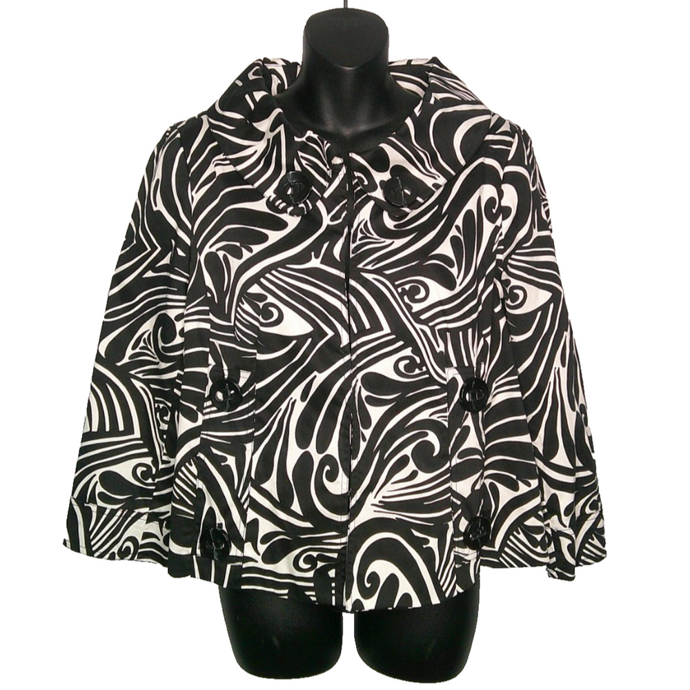 Ecologie Black & White Lined Blazer/Jacket Women's Medium Hook Closure